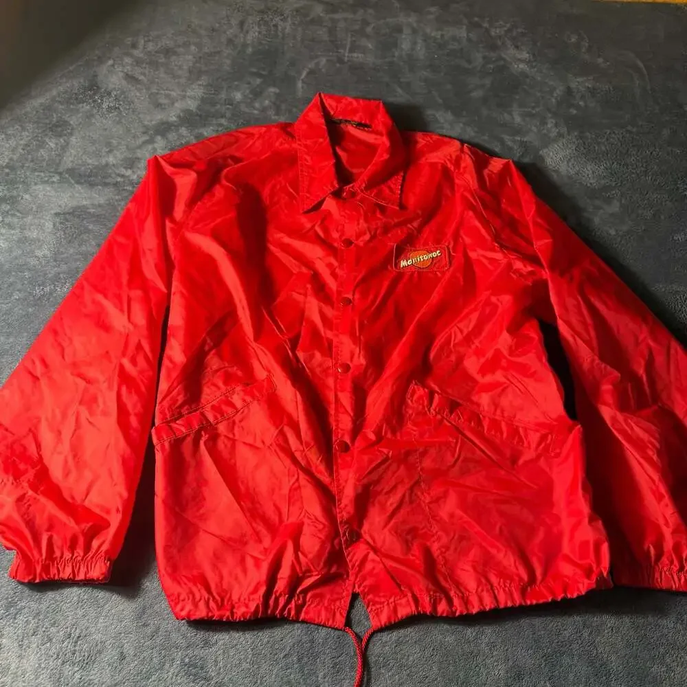 Vintage Swingster Manitowoc Red Snap Button Coaches Jacket Size L